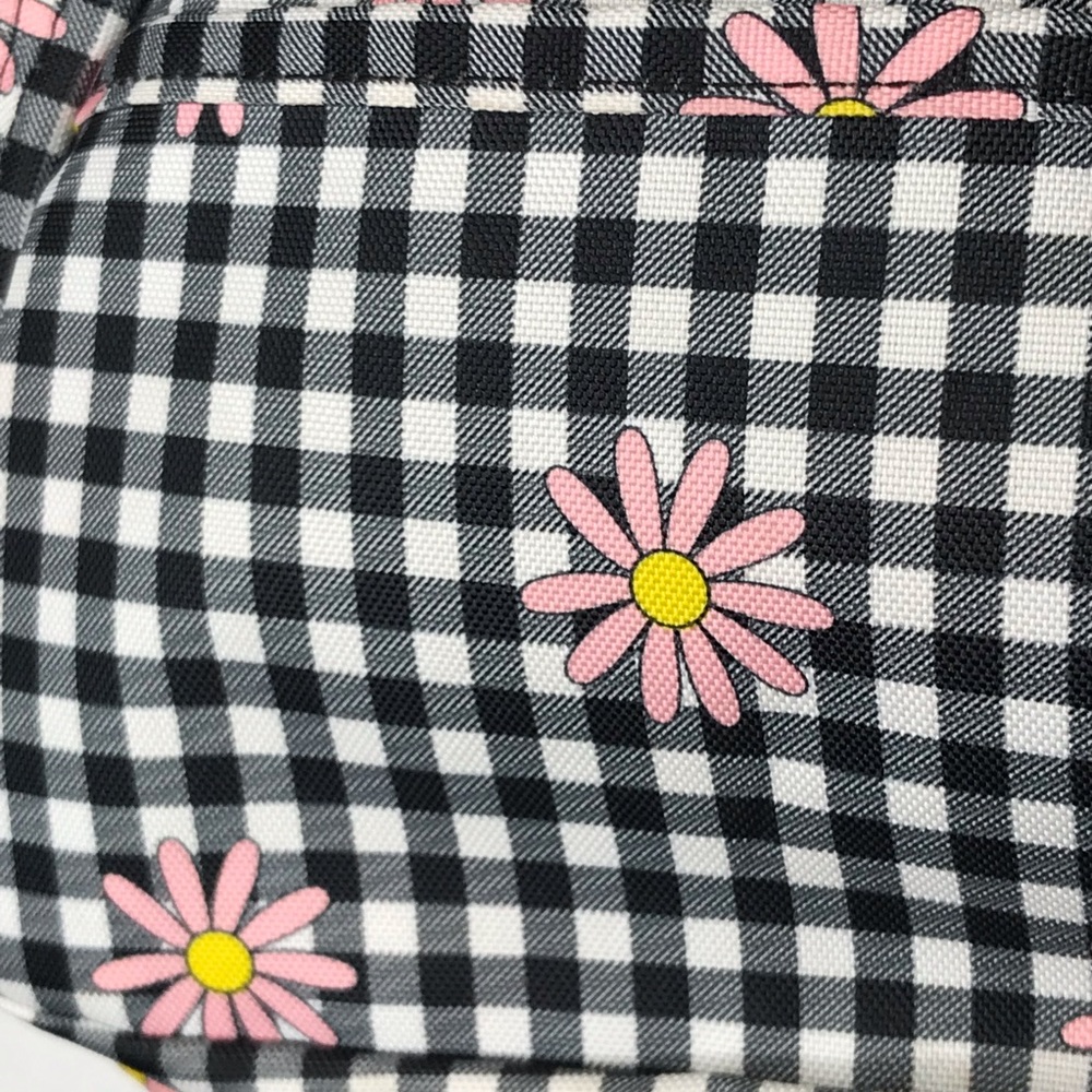 Jansport Mini Half Pint Floral Daisy Print Gingham Black White Backpack Bag - Picture 3 of 8